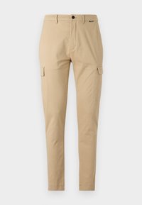 Khaki cargobroek met rechte snit, voorzien van twee zijzakken, een knoopsluiting en een soepele katoenen stof.
