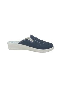 Scarpa slip-on blu navy con tomaia perforata, suola bianca, punta rotonda e dettaglio di cucitura a contrasto. Design leggero e traspirante.
