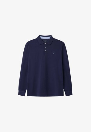 Polo a maniche lunghe blu navy realizzato in cotone misto. Caratterizzato da un colletto classico, pattina con tre bottoni e piccolo logo ricamato sul petto.