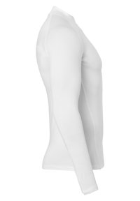 Wit sportshirt met lange mouwen, gemaakt van rekbare stof, met een hoge kraag, naadloos ontwerp en een getailleerde pasvorm voor comfort.