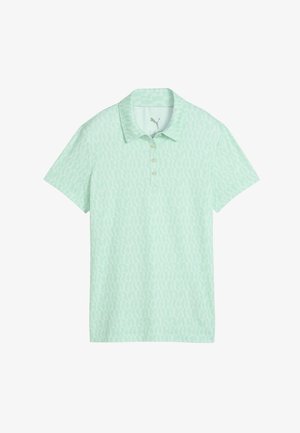 Polo vert clair avec un motif ondulé subtil, patte de boutonnage à trois boutons et manches courtes. Confectionné en tissu doux pour plus de confort.