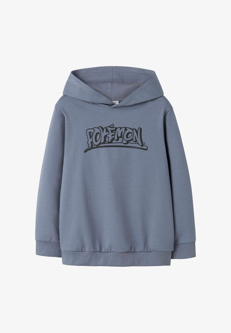 Felpa grigia con cappuccio realizzata in morbido tessuto. Presenta una stampa grafica nera "POKÉMON" sul davanti, polsini e orlo a costine.