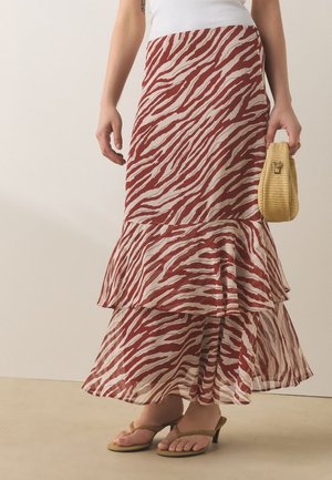 Next, REGULAR FIT - RUFFLE MIDI SKIRT . - A-snit nederdel - brown zebra print