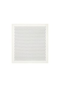 Kwadratowa biała osłona wentylacyjna z równomiernie rozmieszczonymi okrągłymi perforacjami w układzie siatki.