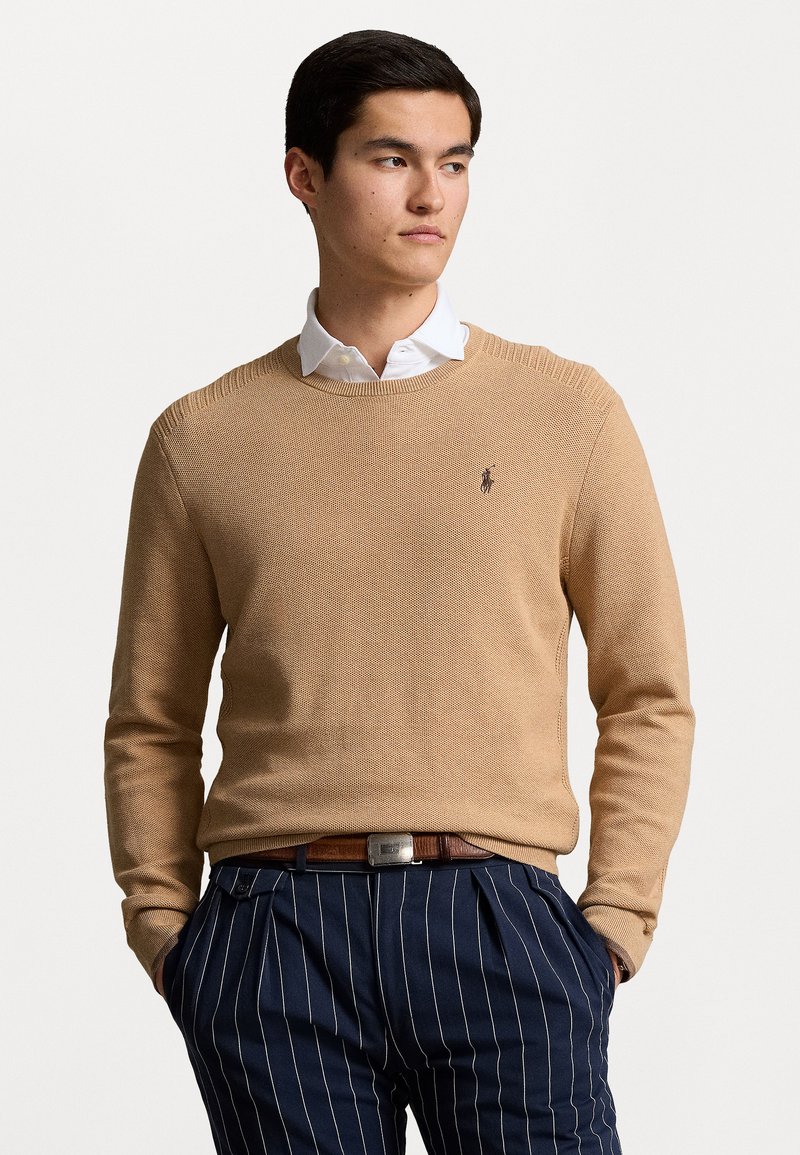 Polo Ralph Lauren - MESH KNIT COTTON CREWNECK JUMPER - Strikkegenser - camel melange, Forstørre
