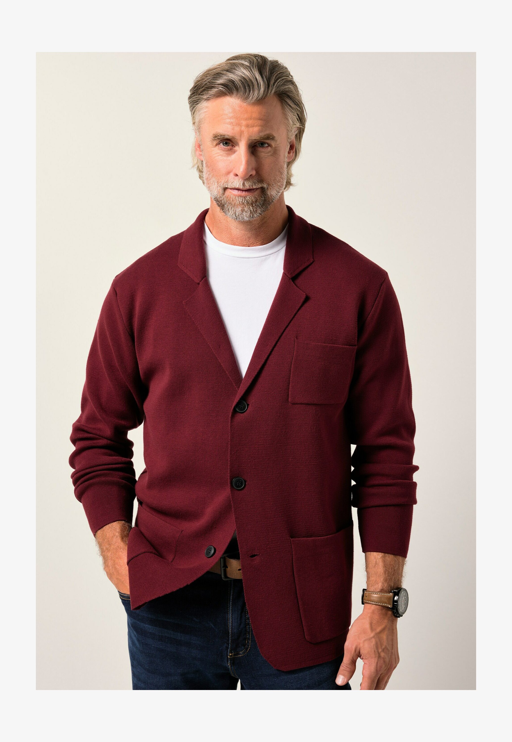 Cardigan Uomo Slim Fit A Maglia Grossa Sliktaa - Colletto Dritto E Tinta Unita - Comodo E Casual (Rosso, 3XL)