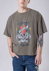 Ed Hardy LOVE-KILLS SLOWLY - T-shirt print - washed dusty olive