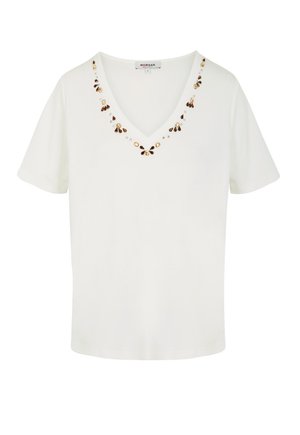 Morgan, MORGAN MORGAN V-NECK T-SHIRT WITH RHINESTONES - T-shirt print - blanc