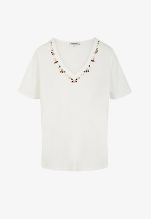 Morgan, MORGAN MORGAN V-NECK T-SHIRT WITH RHINESTONES - T-Shirt print - blanc