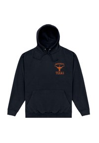 Felpa nera in cotone, con tasca frontale, cordini sul cappuccio e stampa "University of Texas" con logo longhorn.