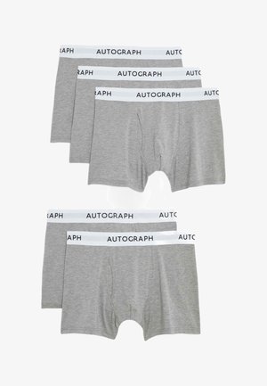 Paket mit vier grauen Baumwoll-Boxershorts mit weißem Bund, der mit "AUTOGRAPH" beschriftet ist. Schlichtes Design, mittellang und weiche Textur.
