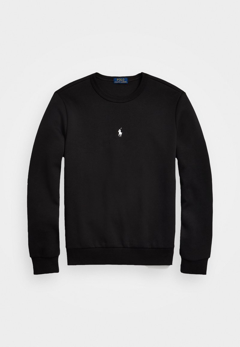 Sweat-shirt noir à manches longues col rond avec petit logo blanc Polo Ralph Lauren centré sur la poitrine.