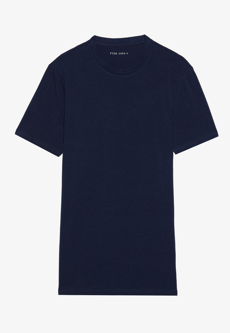 Nachtblau shirt met korte mouwen, gemaakt van zachte stof, met een ronde halslijn en een eenvoudig ontwerp. Geen zichtbare patronen of accenten.