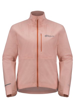 Leichte, pinke Windbreaker-Jacke mit hohem Kragen, Vorderreißverschluss und Logo-Detail. Enthält elastische Bündchen und eine Brusttasche.