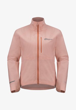 Leichte, pinke Windbreaker-Jacke mit hohem Kragen, Vorderreißverschluss und Logo-Detail. Enthält elastische Bündchen und eine Brusttasche.