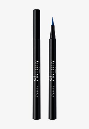 Stylo eye-liner noir avec une pointe fine et pointue. Le corps présente des inscriptions argentées, une extrémité est fermée par un capuchon tandis que l'autre laisse apparaître l'applicateur.