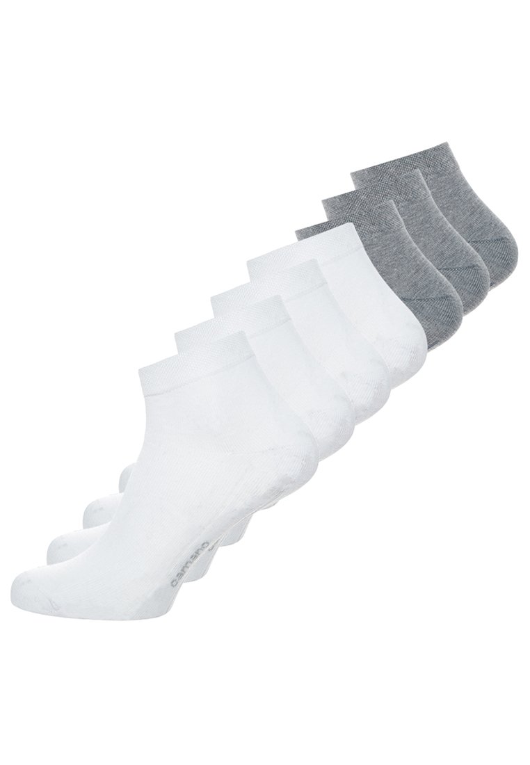 Sockenknöchelsocken aus Baumwollmischung in Weiß und Grau. Mit einem gerippten Bündchen und einer glatten Textur. Das Set umfasst fünf Paare.