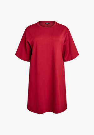 Červené nadrozmerné tričko s krátkymi rukávmi, vyrobené z jemnej a hladkej bavlny, s okrúhlym výstrihom a voľným strihom.