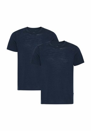 Dark navy blue crew-neck T-shirts in a pack of two. Made from soft fabric with a slightly textured surface and short sleeves.