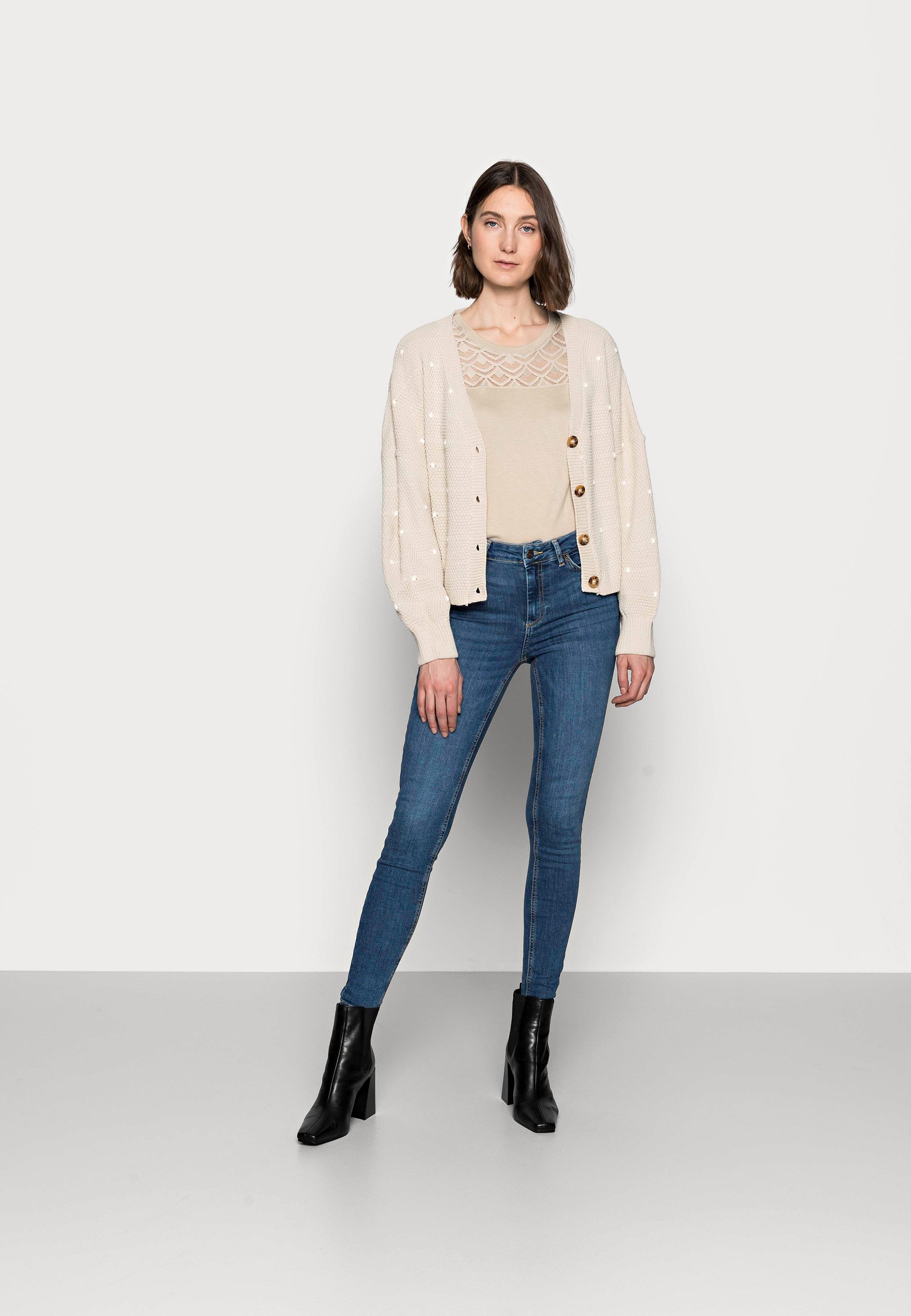 stone polka dot balloon sleeve cardigan