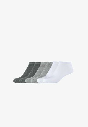 Sechserpack Knöchel-Socken in Dunkelgrau, Mittelgrau, Hellgrau und Weiß. Hergestellt aus weichem Stoff mit elastischen Bündchen für einen sicheren Sitz.