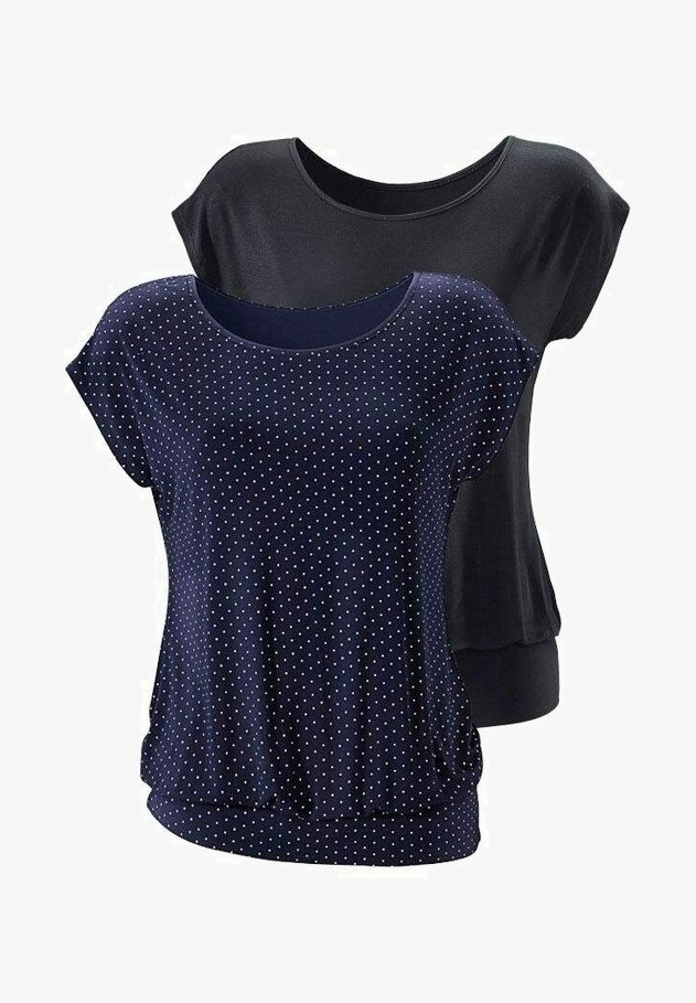 LASCANA 2 PACK - T-Shirt print - navy gepunktet schwarz