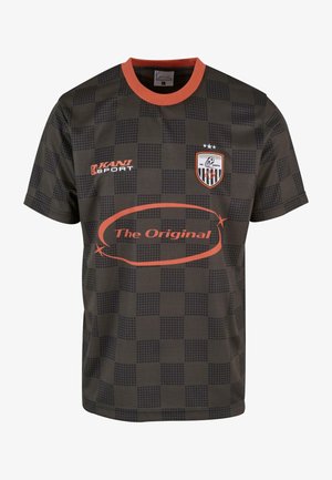 Grå rutigt kortärmad fotbollströja med en orange krage och centrala texten "The Original", med en klubbemblem och logotyp på bröstet.