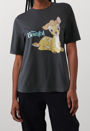 Zwart T-shirt met een kleurrijke Bambi-afbeelding, een ontspannen pasvorm en korte mouwen, gemaakt van zacht katoen.