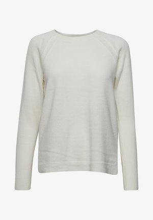 Cremfarbener, langärmeliger Pullover mit rundem Ausschnitt. Hergestellt aus weichem Material, mit gerippten Bündchen und Saum sowie einer lockeren Passform.