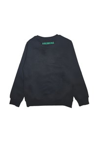 Felpa nera con texture a coste, colletto rotondo e maniche lunghe. Presenta il logo verde "BIKKEMBERGS" nella parte posteriore del colletto.