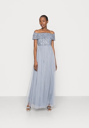 DELICATE SEQUIN BARDOT DRESS - Galajurk - dusty blue