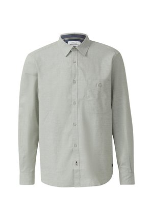 Hellgraues langärmeliges Hemd mit Knopfleiste, Kragen, ein geknöpfter Brusttasche und s.Oliver-Label am unteren Saum.