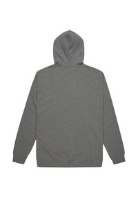 Grijze hoodie gemaakt van zacht materiaal. Beschikt over lange mouwen, een ruime capuchon en een eenvoudig, naadloos ontwerp zonder zichtbare logo's.
