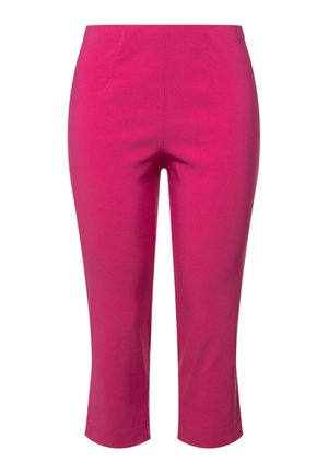 Pantaloni cropped fucsia realizzati in tessuto morbido, caratterizzati da un design aderente con vita medio-alta e taglio dritto.