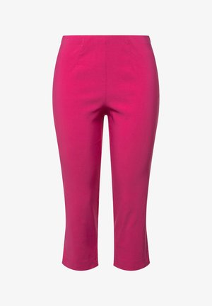 Fuchsiové zkrácené kalhoty vyrobené z hladkého materiálu, s přiléhavým střihem, středním pasem a rovnými nohavicemi.