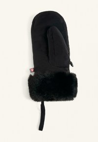 Crne rukavice s mekim krznom na manžeti, s podstavljenim dizajnom. Uključuje remen za pričvršćivanje rukavica.
