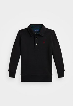 PLAID-TRIM FLEECE POLO-COLLAR SWEATSHIRT UNISEX - Felpa - black