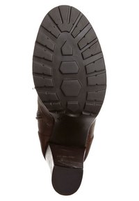 Braunem Stiefel mit Obermaterial aus strukturiertem Leder und Gummisohle. Verfügt über einen Blockabsatz und ein Profil für besseren Halt. Mit seitlichem Reißverschluss.