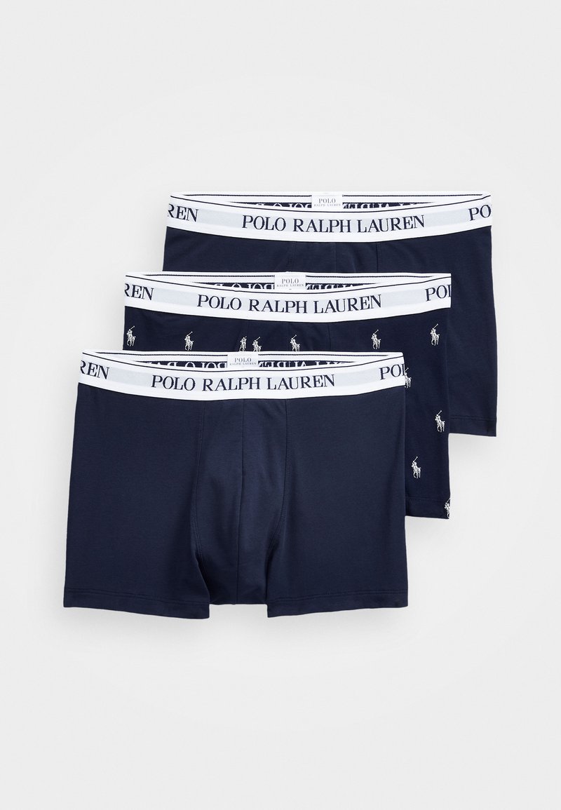 Három pár sötétkék boxer alsó, rugalmas derékkal, rajta a "POLO RALPH LAUREN" logo; az egyik páron kicsi lovas minta található.
