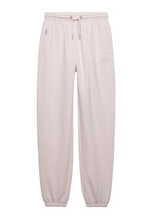 Pantalones deportivos de color rosa claro con cintura y puños elásticos, cordón frontal y bolsillos laterales.