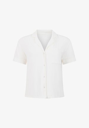 Witte kortemouwen overhemd met knoopsluiting, gemaakt van een gladde stof. Voorzien van een notch-kraag en een enkele borstzak. Klassiek ontwerp.