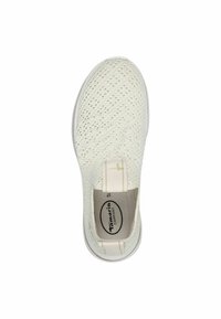 Slip-On Sneaker in hellem Creme; gestricktes Obermaterial mit Rautenmuster; elastische Seitenpaneele; gepolsterter Kragen; Gummisohle; Innenlogoschriftzug.