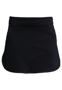 Černá sportovní sukně vyrobená z lehkého, strukturovaného materiálu. Disponuje silným páskem a zakřiveným lemem. Na boku je jemný detail s logem.