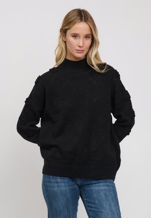 INFLUENCER, INFLUENCER PULLOVER FLORAL APPLICATIONS PULLOVER - Maglione - black