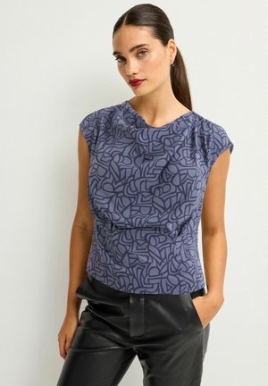 COWL NECK CAP SLEEVE - REGULAR FIT - Blouse - navy blue geometric print