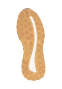 Semelle en caoutchouc avec un motif texturé de triangles ; présente une couleur beige avec une accentuation blanche le long de l'indentation centrale.