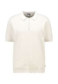 Lyhythihainen kermahuppari, jossa on vuotta riipputekstuuria, kaulus ja puolivetoketju. Sivulla on pieni etiketti brändäykseen.