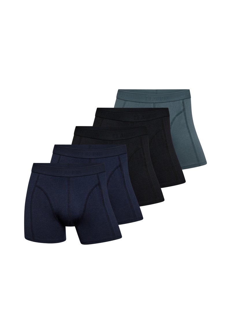 Fire par mænds boxer briefs i marineblå, sort og teal. Fremstillet af blødt stof med elastiske taljer, der har prægede logoer.