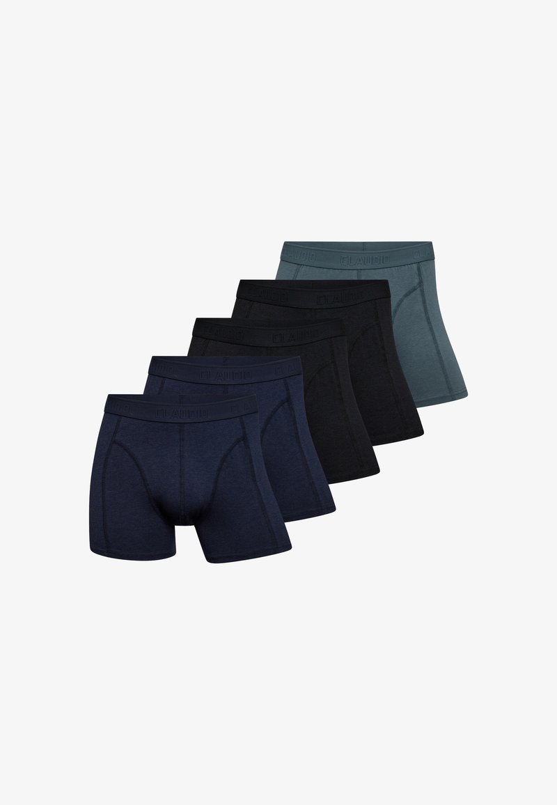 Fire par mænds boxer briefs i marineblå, sort og teal. Fremstillet af blødt stof med elastiske taljer, der har prægede logoer.