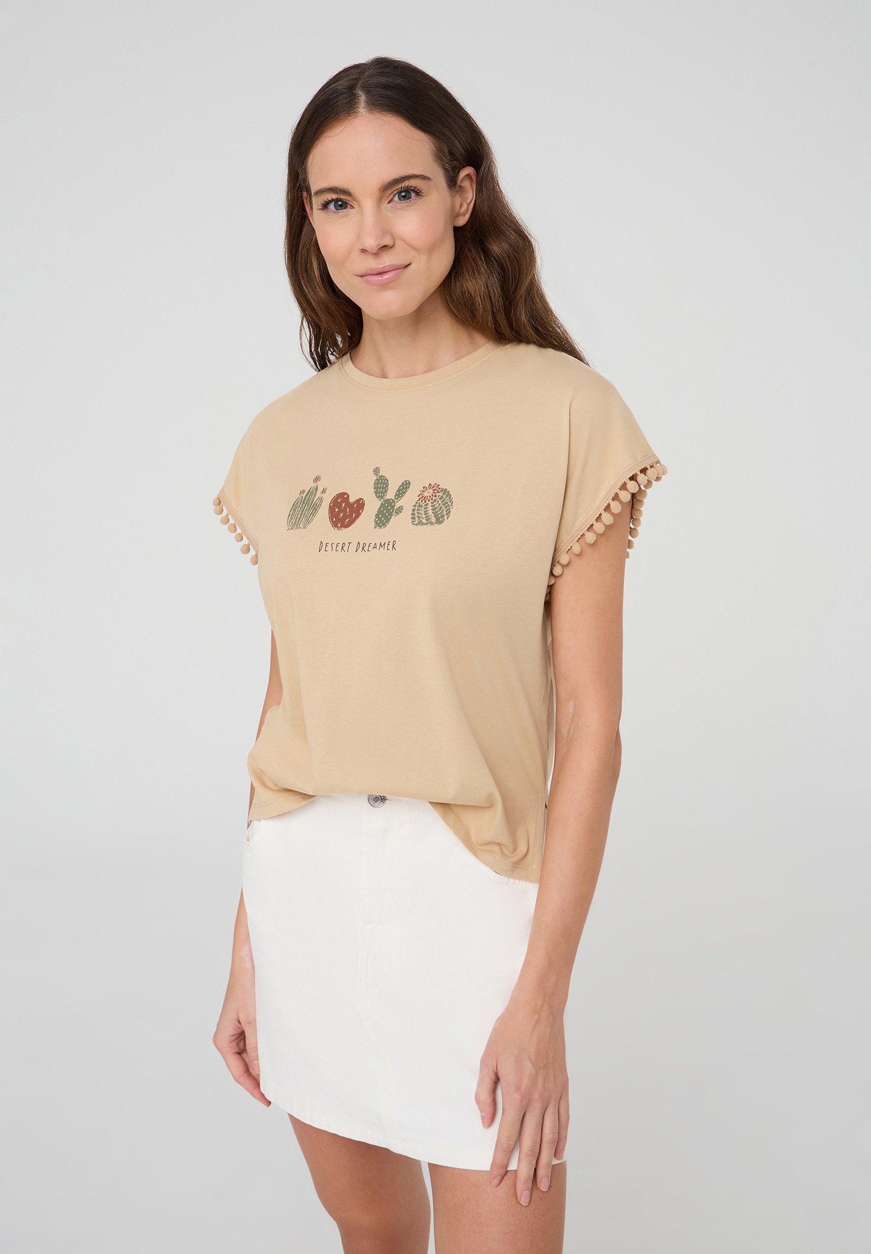 Terranova CACTUS T-shirt con stampa beige